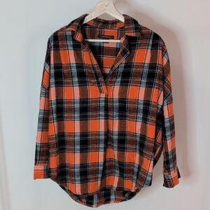 French Connection Orange and Black Plaid Shirt